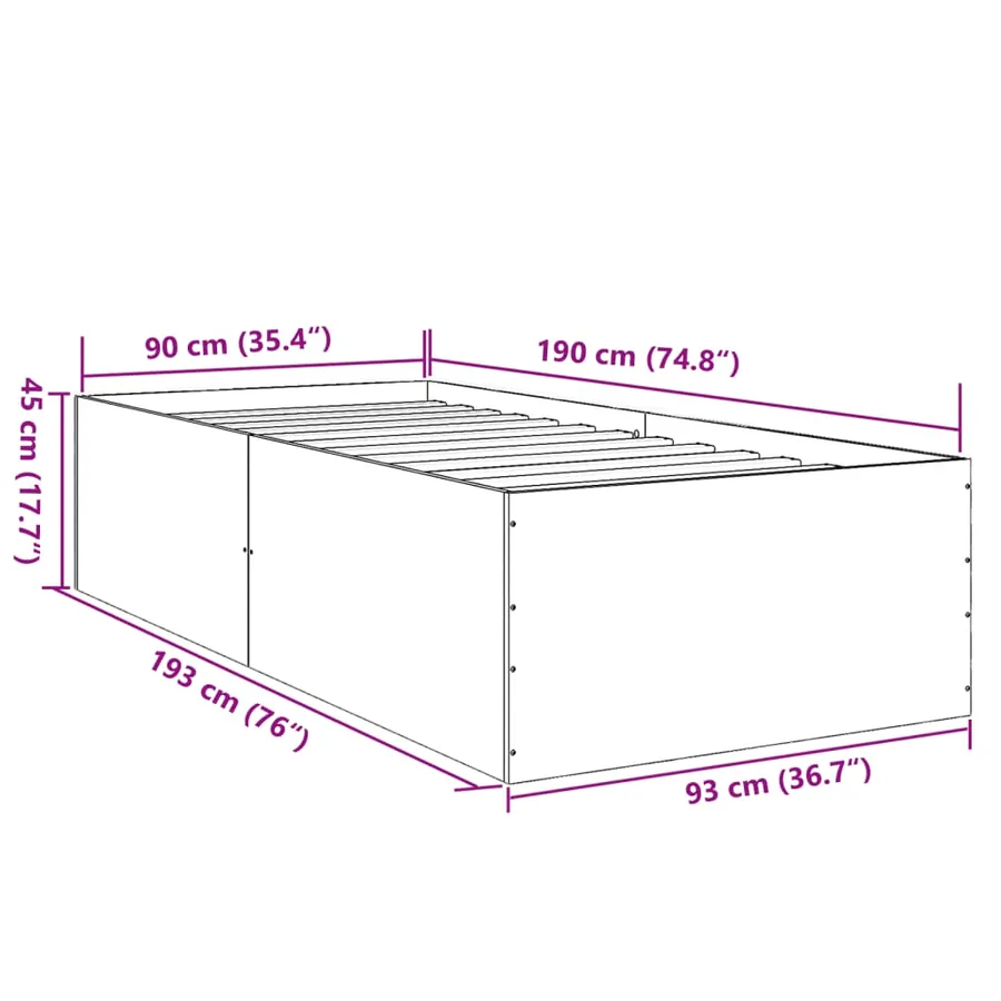 Cadre de lit sans matelas sonoma gris 90x190 cm - 10