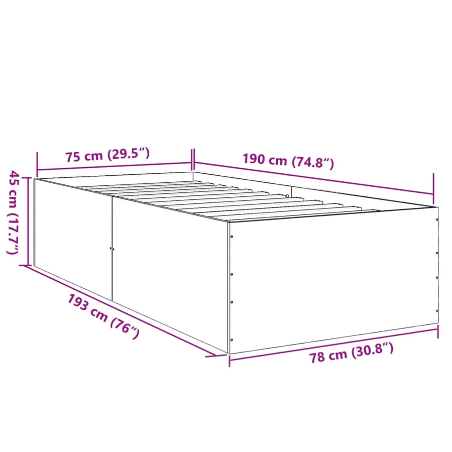 Cadre de lit sans matelas noir 75x190 cm - 10