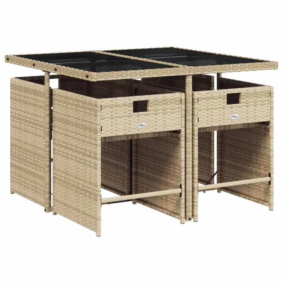 Ensemble à manger de jardin coussins 5 pcs mélange beige rotin - 3