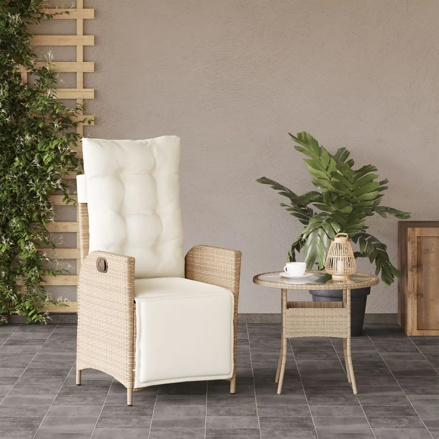 Chaise inclinable de jardin et repose-pied beige résine tressée - 3