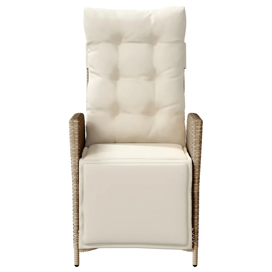Chaise inclinable de jardin et repose-pied beige résine tressée - 4