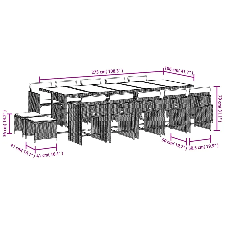 Ensemble à manger de jardin 15 pcs coussins noir résine tressée - 11