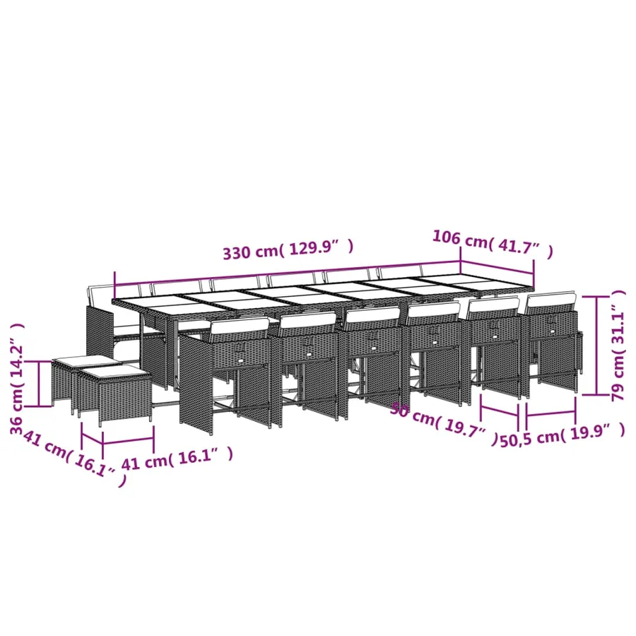 Ensemble à manger de jardin 17 pcs coussins noir résine tressée - 11