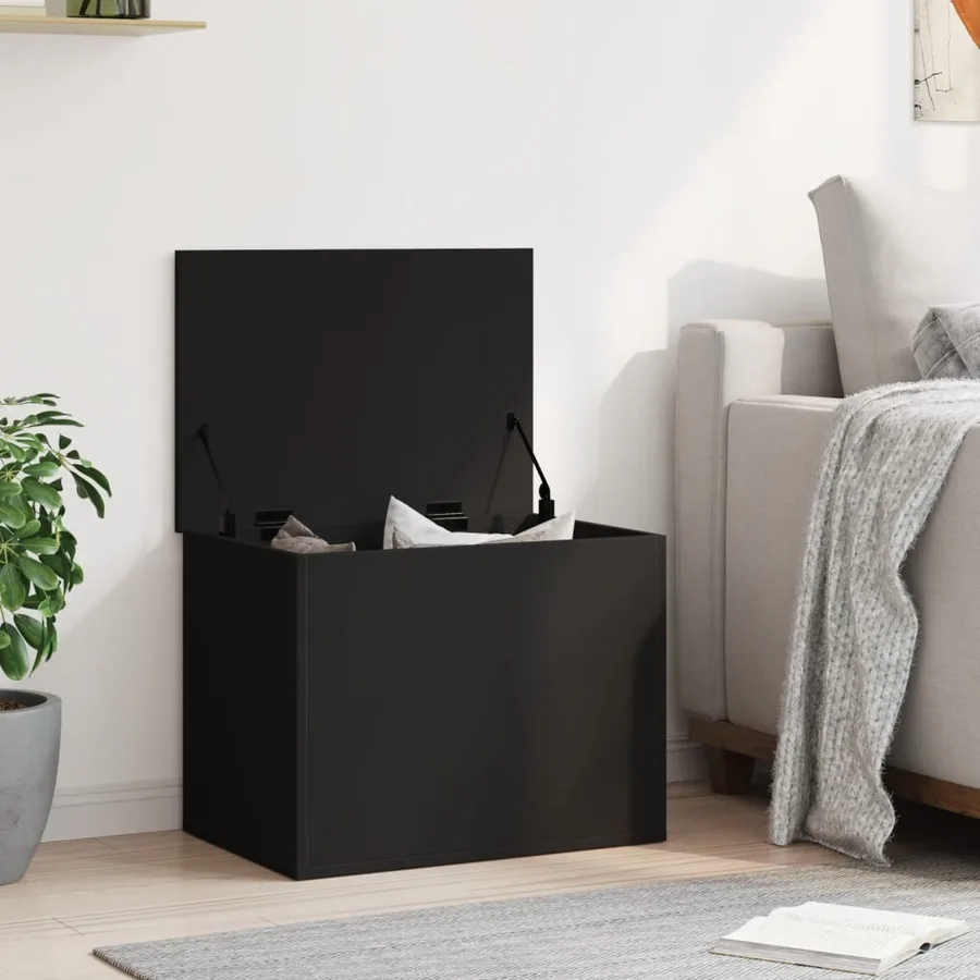 Boîte de rangement noir 60x42x46 cm bois d'ingénierie - 3