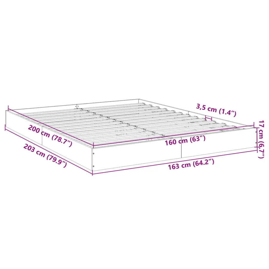 Cadre de lit sans matelas sonoma gris 160x200cm bois ingénierie - 10
