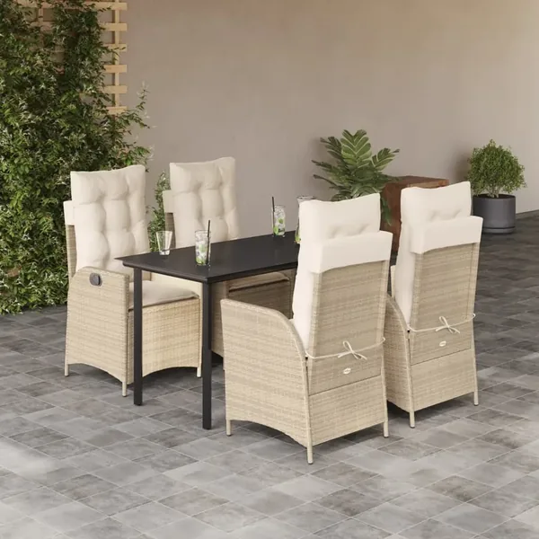 Ensemble à manger de jardin avec coussins 5pcs Beige poly rotin