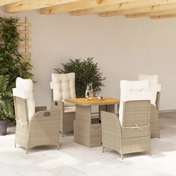 Ensemble à manger de jardin avec coussins 5pcs Beige poly rotin