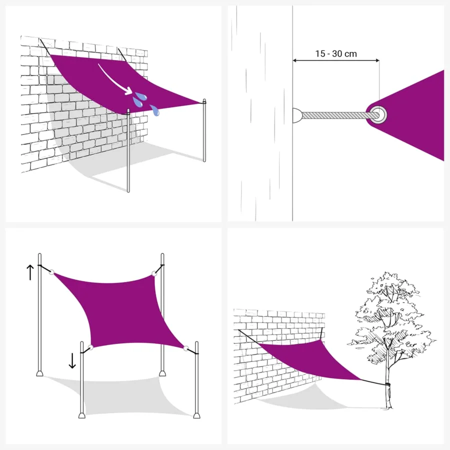 Parasol en PEHD rectangulaire 4 x 6 m Crème - 4