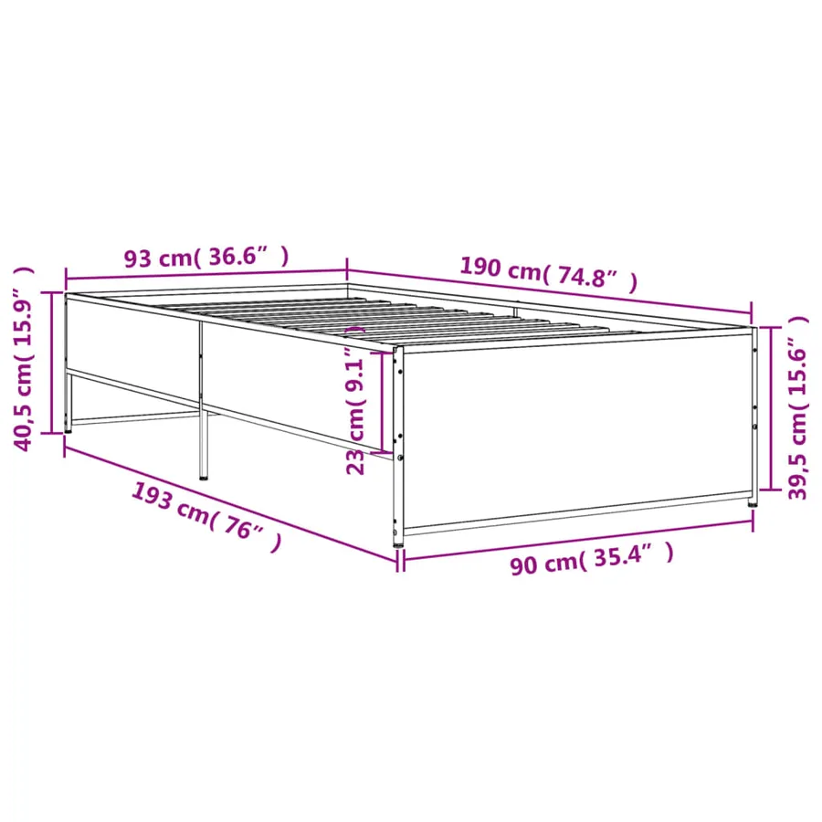 Cadre de lit sans matelas chêne fumé 90x190 cm - 9