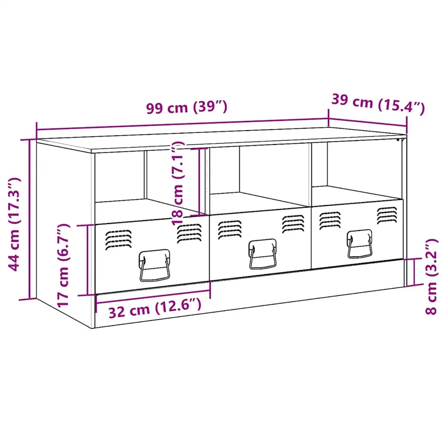 Meuble TV jaune moutarde 99x39x44 cm acier - 14