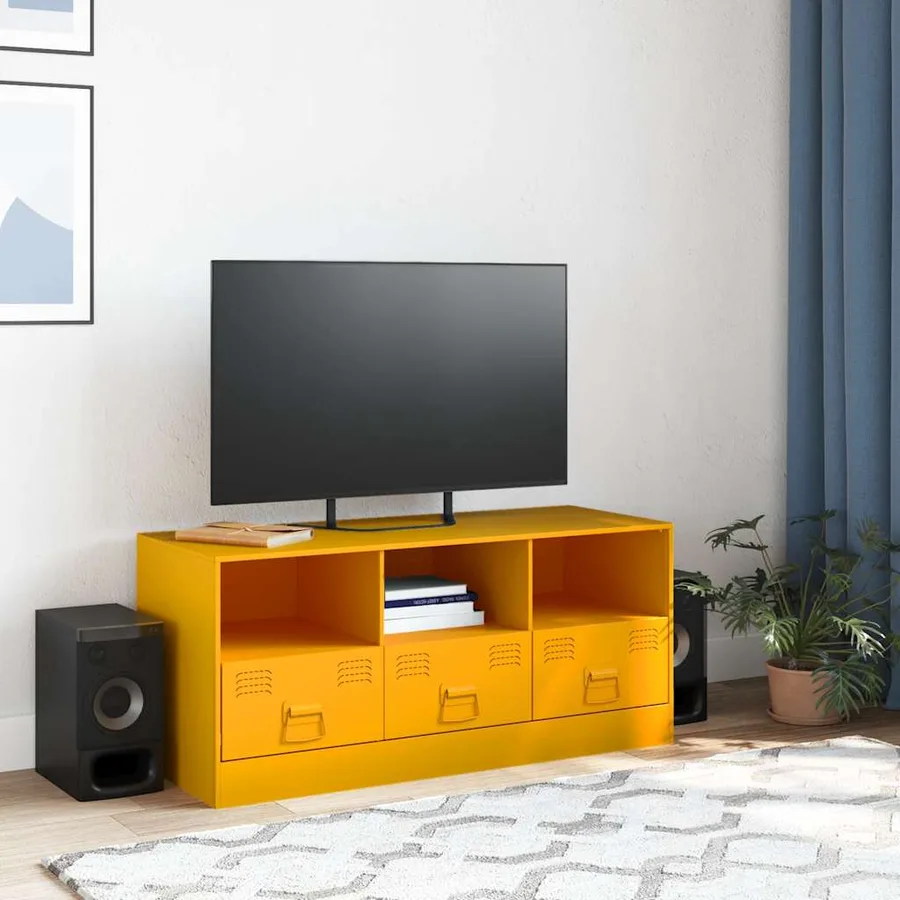 Meuble TV jaune moutarde 99x39x44 cm acier - 3