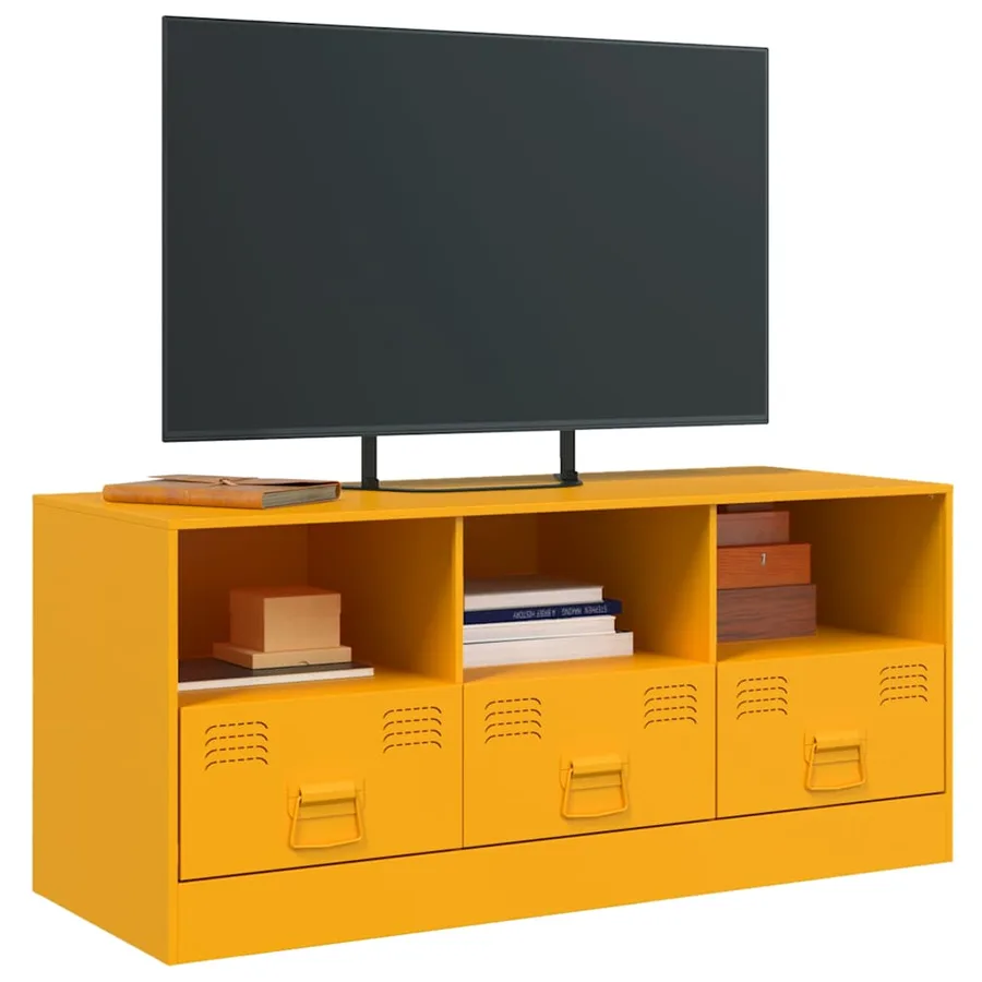 Meuble TV jaune moutarde 99x39x44 cm acier - 4