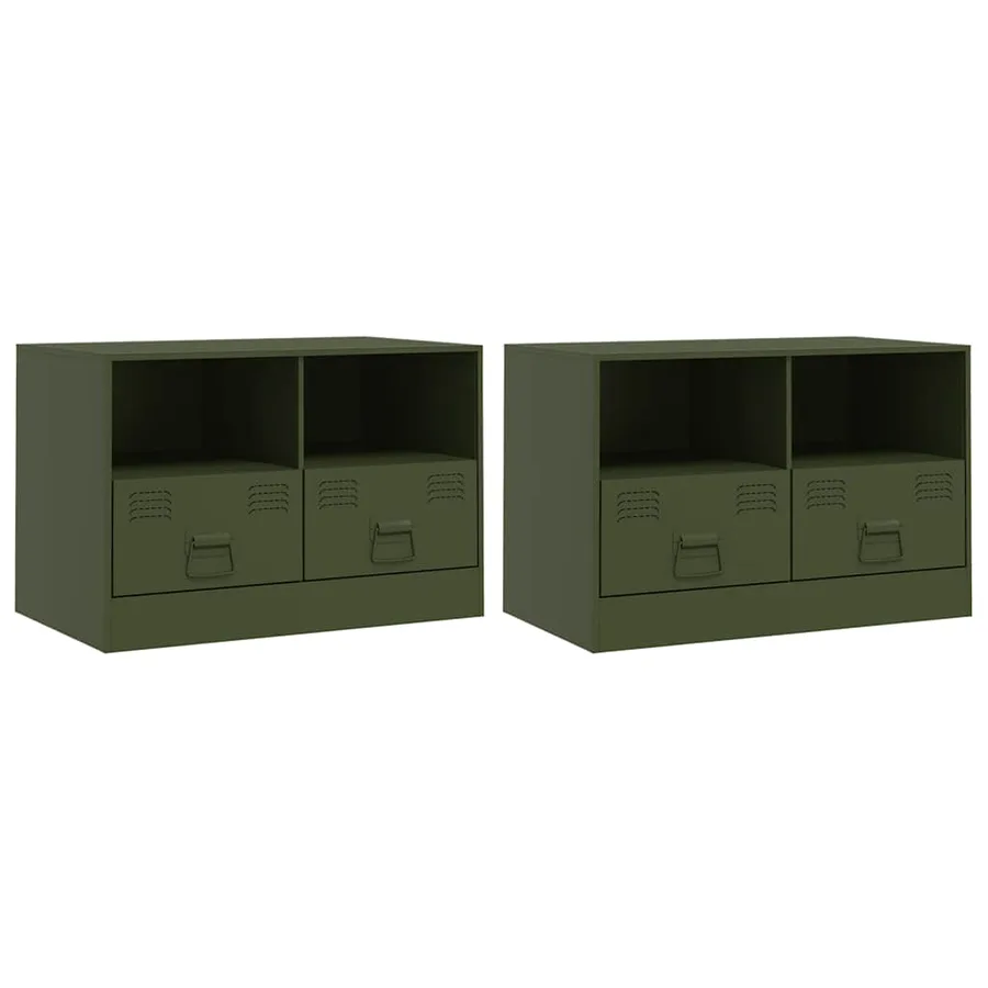Meubles TV 2 pcs vert olive 67x39x44 cm acier - 2