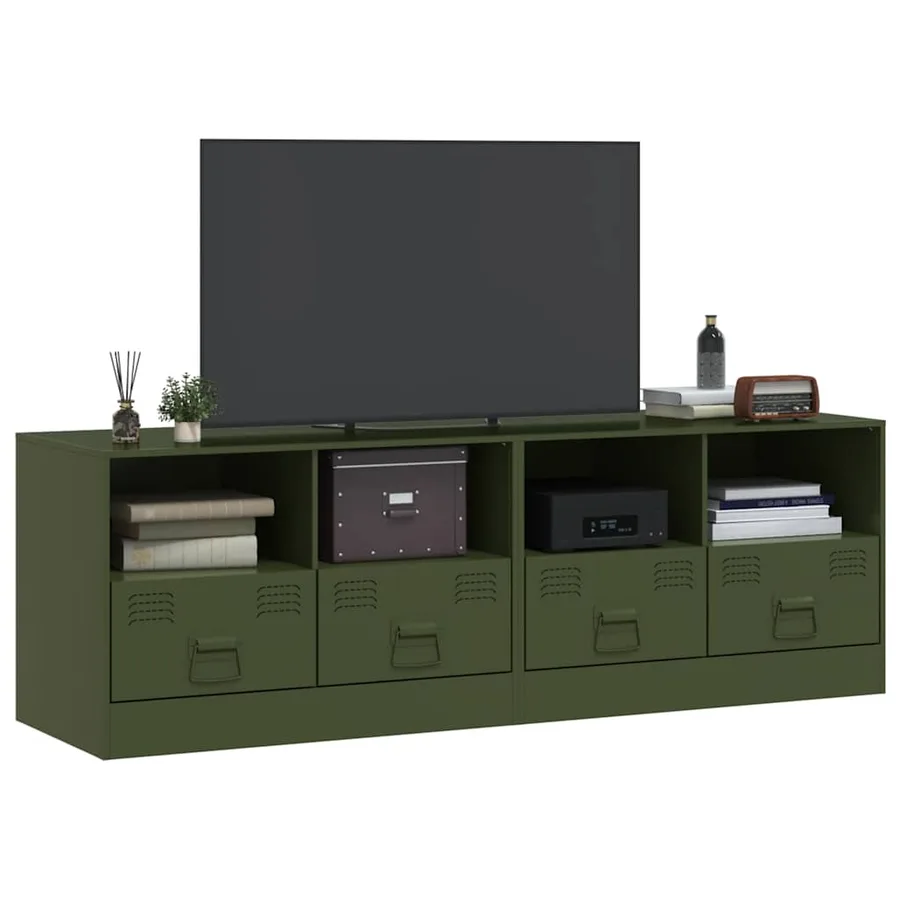Meubles TV 2 pcs vert olive 67x39x44 cm acier - 3