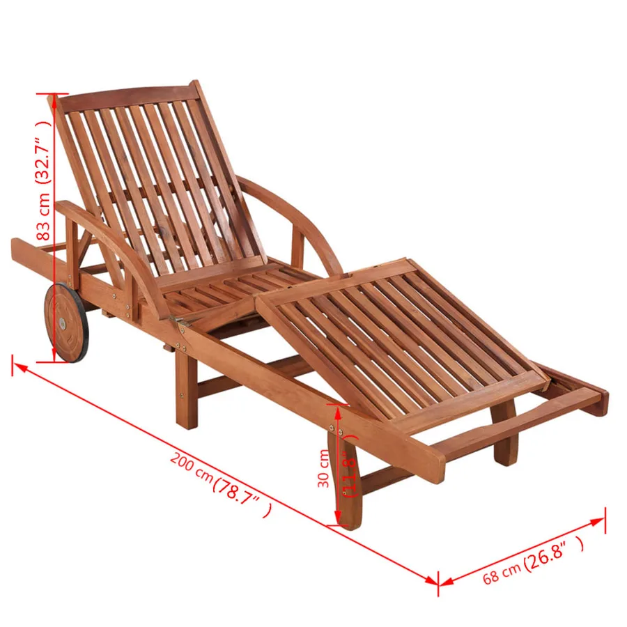 Chaise longue bois d'acacia solide - 7