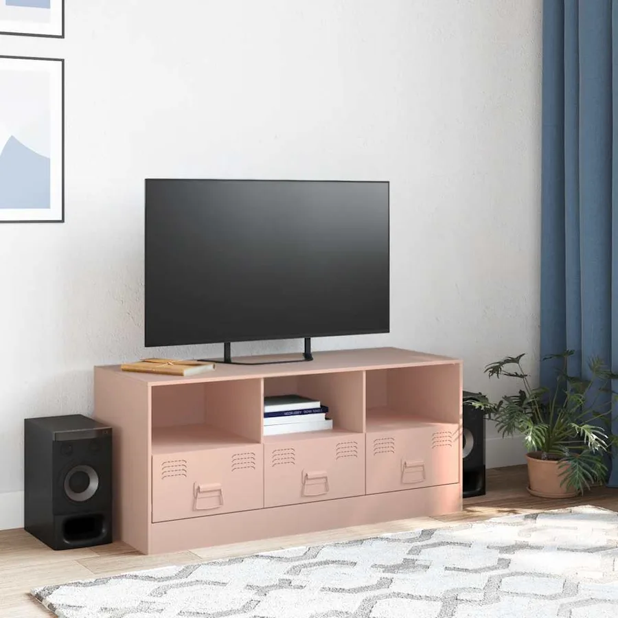 Meuble TV rose 99x39x44 cm acier - 3