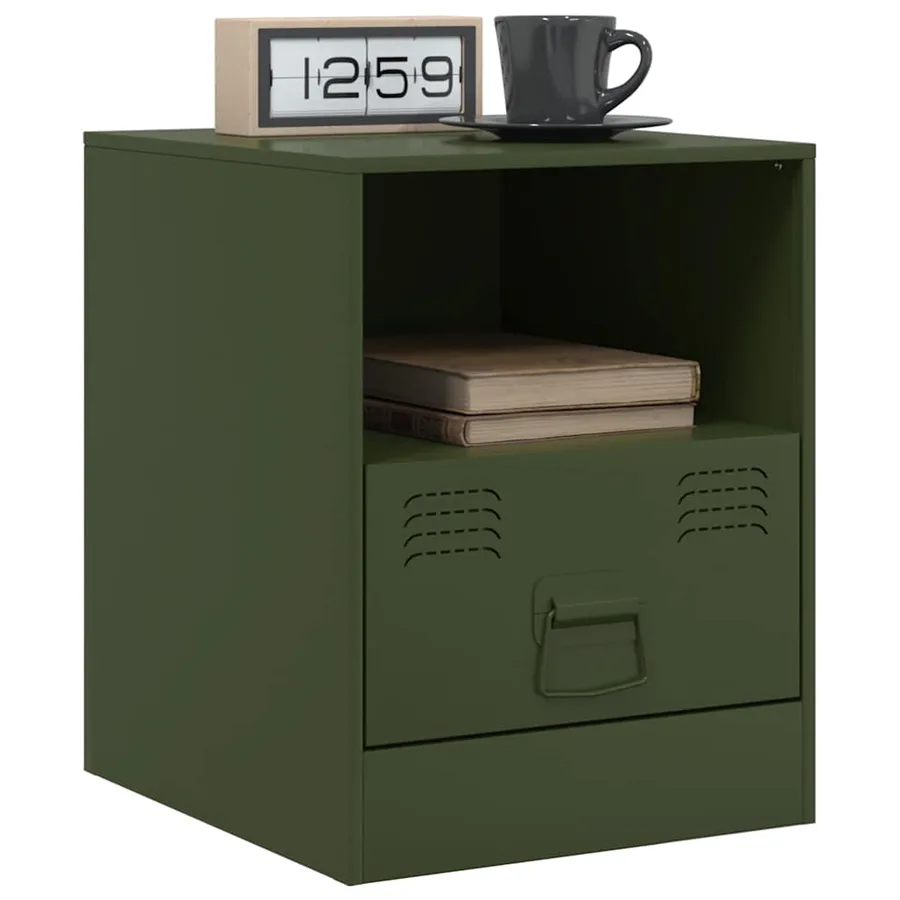 Tables de chevet 2 pcs vert olive 34,5x39x44 cm acier - 3