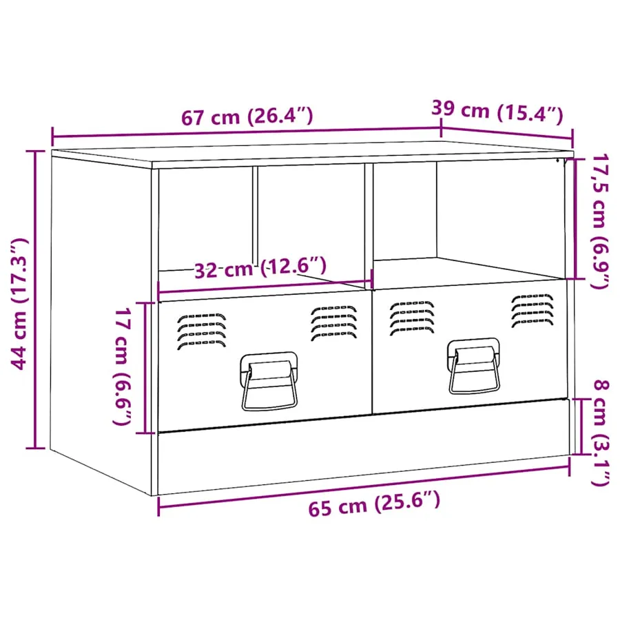 Meuble TV anthracite 67x39x44 cm acier - 12