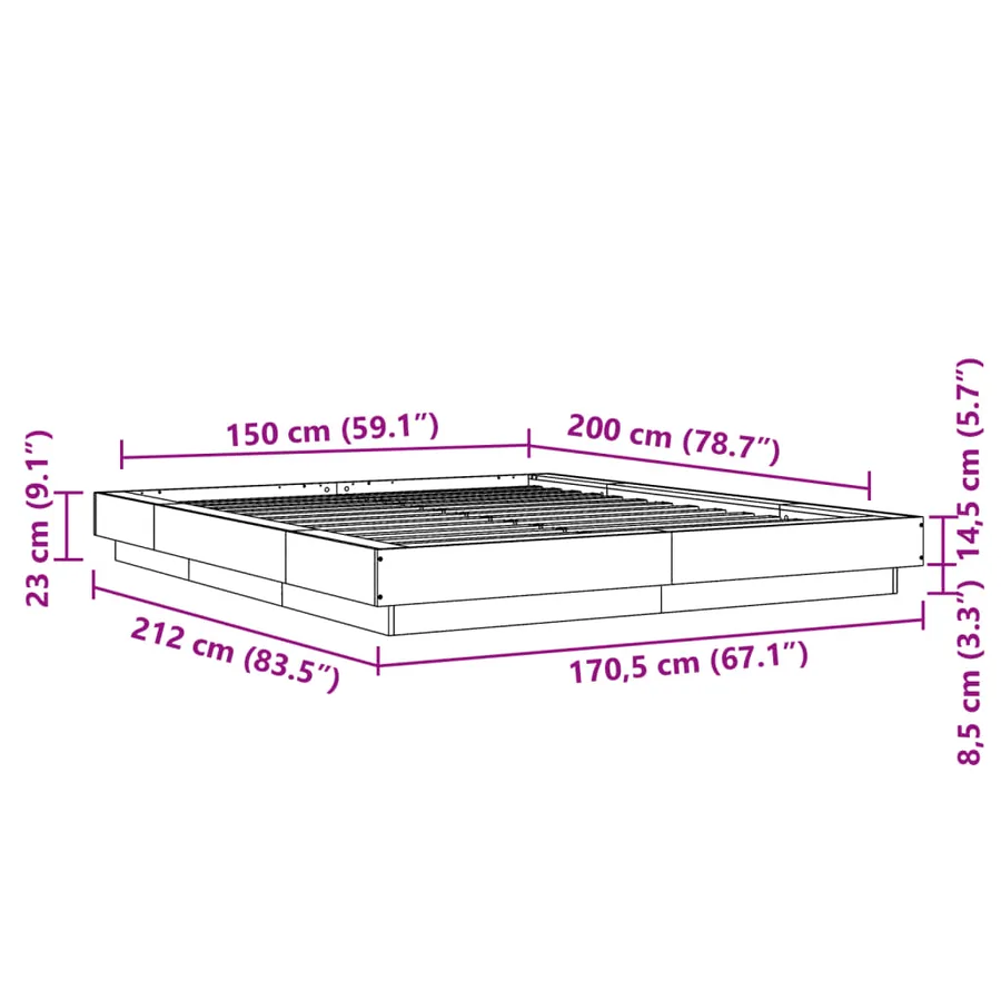 Cadre de lit sans matelas chêne sonoma 150x200 cm - 10