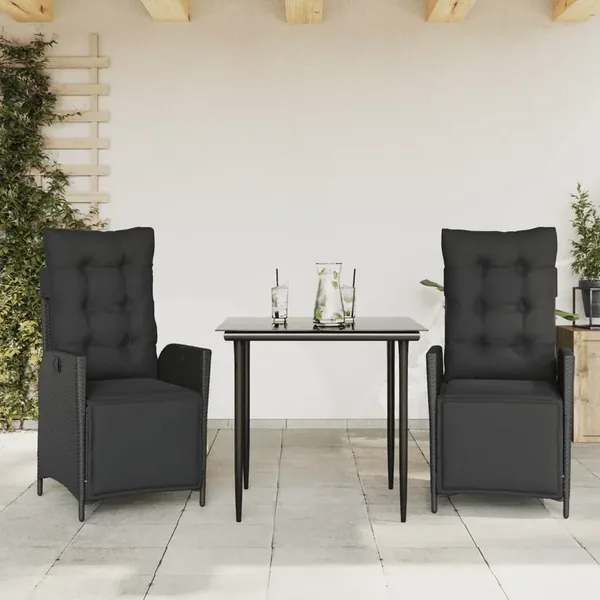 Ensemble à manger de jardin avec coussins 3 pcs Noir