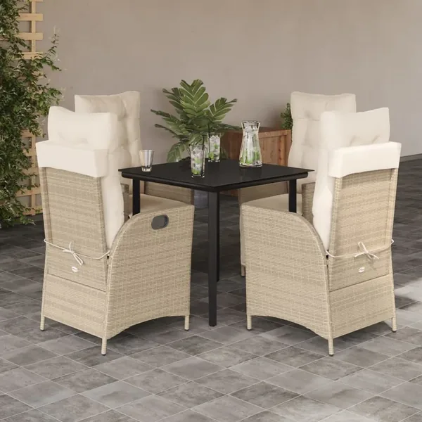Ensemble à manger de jardin avec coussins 5pcs Beige poly rotin