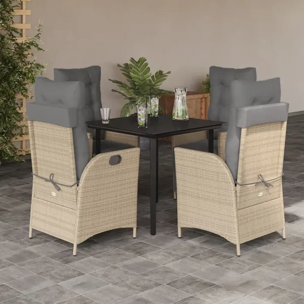Ensemble à manger de jardin coussins 5 pcs mélange beige rotin