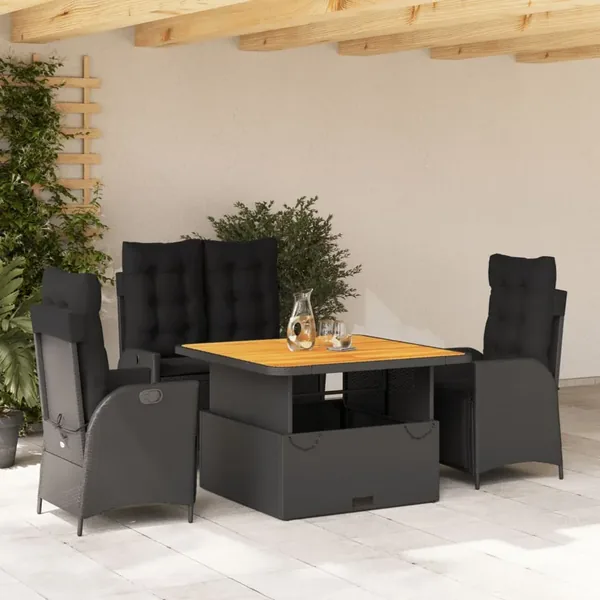 Ensemble à manger de jardin 4 pcs avec coussins noir