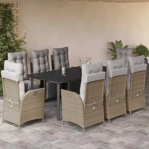 Ensemble à manger de jardin et coussins 9 pcs mélange beige