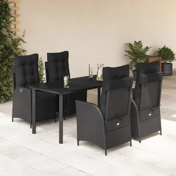 Ensemble à manger de jardin coussins 5pcs Noir Résine tressée