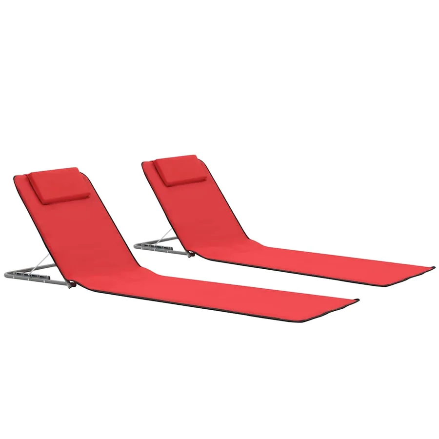 Tapis de plage pliables 2 pcs Acier et tissu Gris - 13