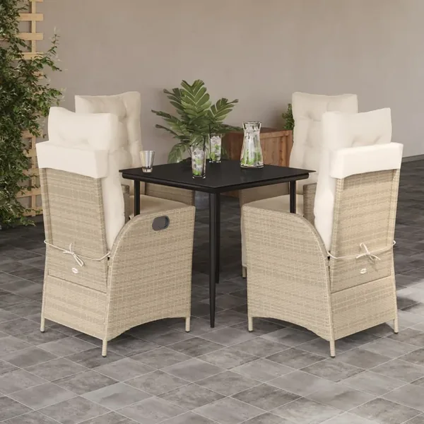 Ensemble à manger de jardin avec coussins 5pcs Beige poly rotin