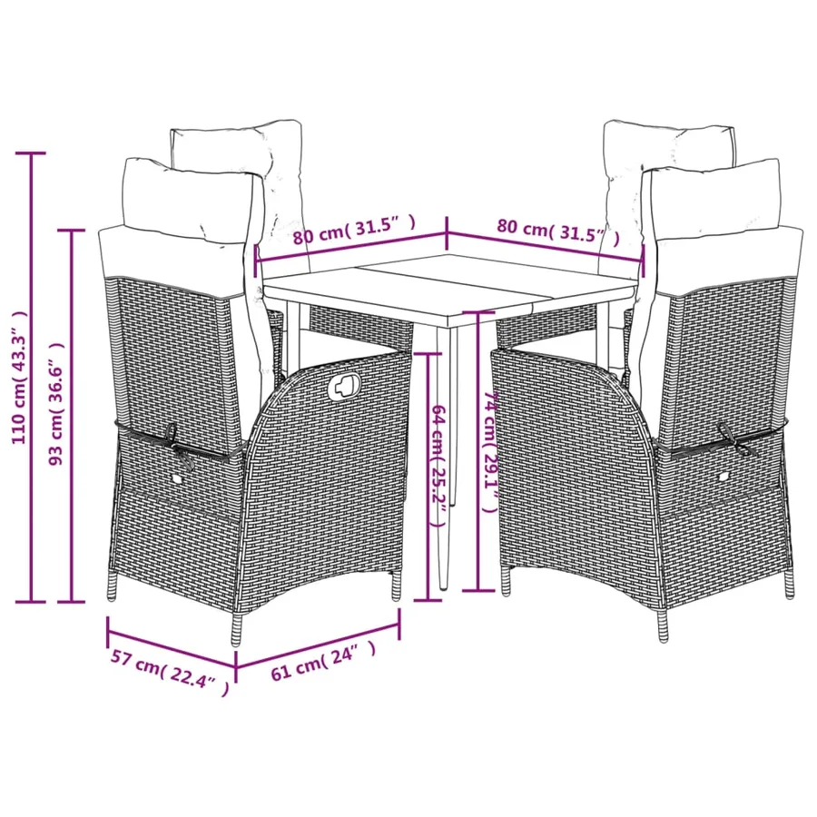 Ensemble à manger de jardin avec coussins 5pcs Beige poly rotin - 9