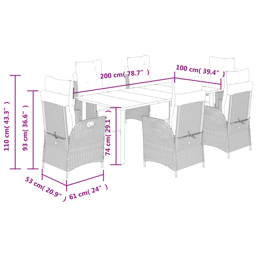 Ensemble à manger de jardin coussins 7pcs Noir Résine tressée - 9