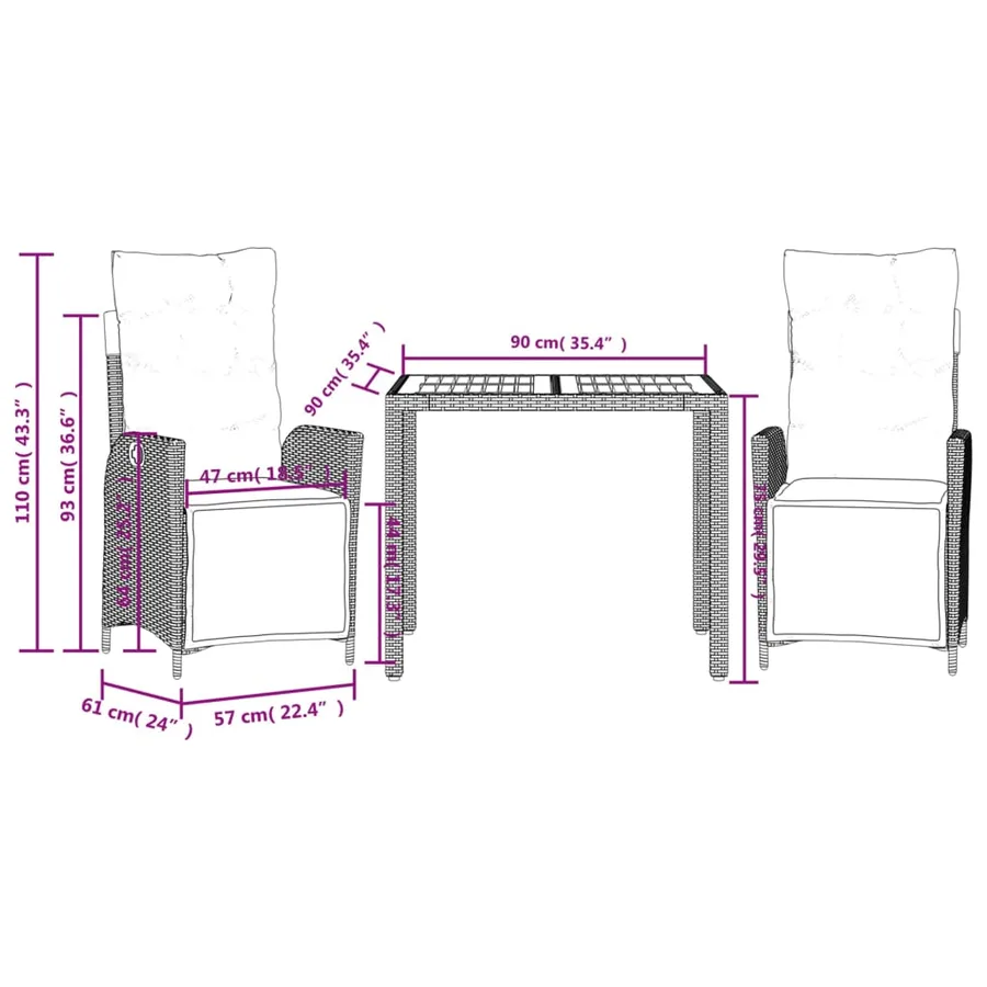 Ensemble à manger de jardin 3 pcs coussins gris résine tressée - 9