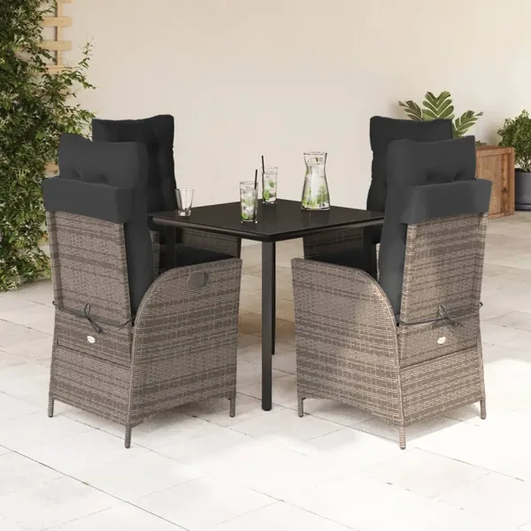 Ensemble à manger de jardin 5 pcs coussins gris résine tressée