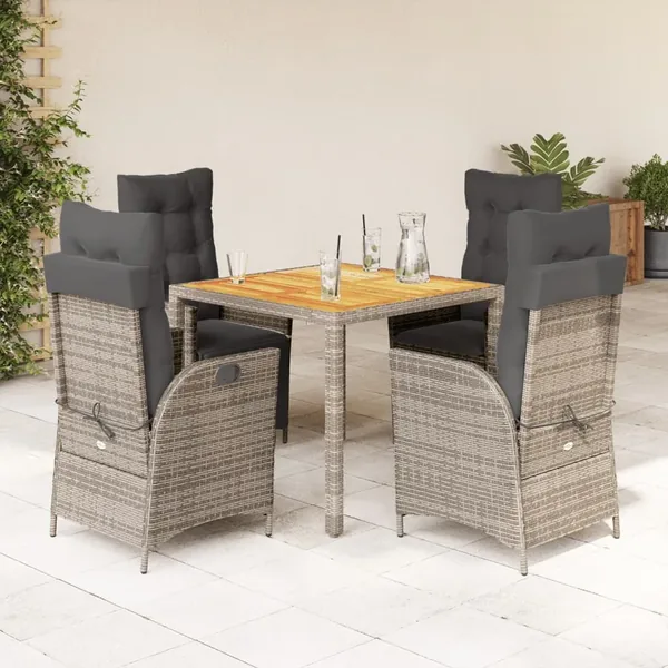 Ensemble à manger de jardin 5 pcs coussins gris résine tressée