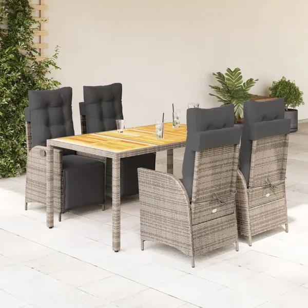 Ensemble à manger de jardin 5 pcs coussins gris résine tressée