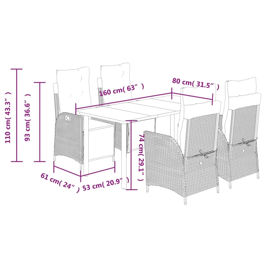 Ensemble à manger de jardin 5 pcs et coussins marron poly rotin - 9