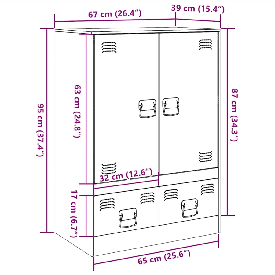 Buffet haut noir 67x39x95 cm acier - 14