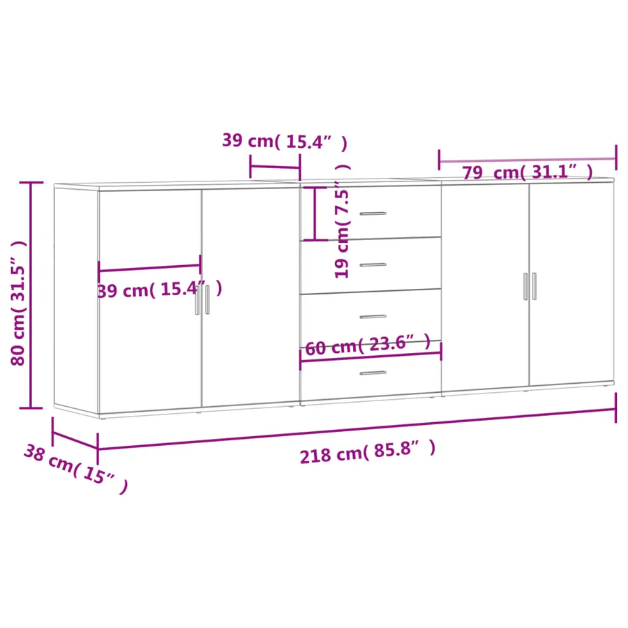 Buffets 3 pcs Blanc Bois d'ingénierie - 10
