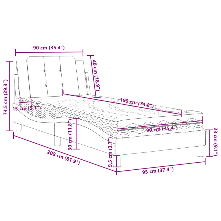 Cadre de lit sans matelas Zadar marron 90x190 cm similicuir - 11