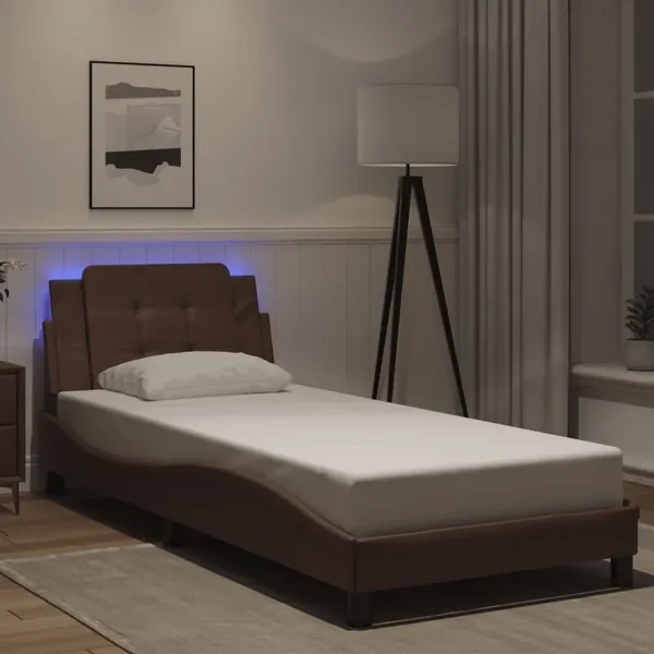 Cadre de lit avec LED sans matelas Zadar marron 90x200 cm
