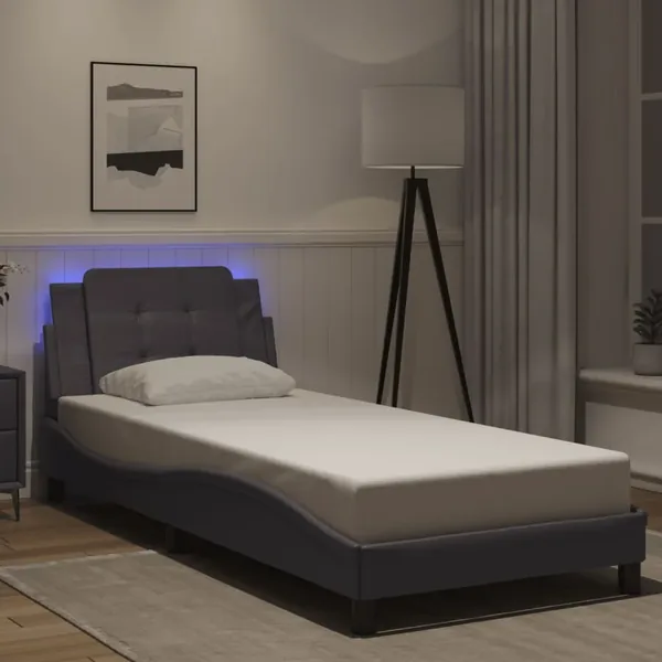 Cadre de lit avec LED sans matelas Zadar gris 80x200 cm