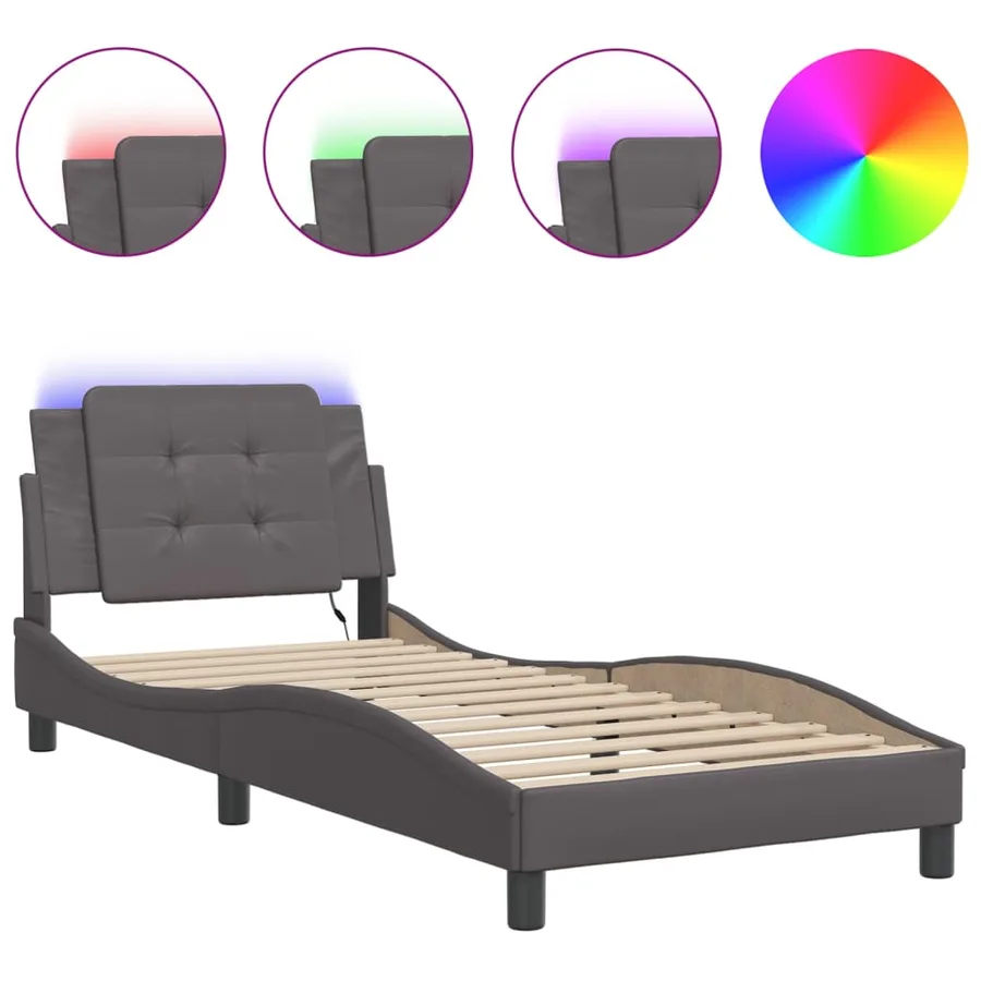 Cadre de lit avec LED sans matelas Zadar gris 80x200 cm - 2