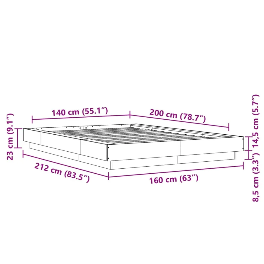 Cadre de lit sans matelas gris béton 140x200 cm - 10
