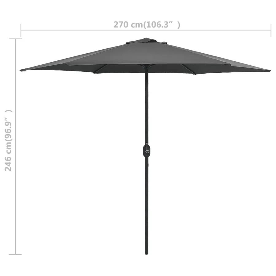 Parasol de jardin et mât en aluminium 270x246 cm Anthracite - 7