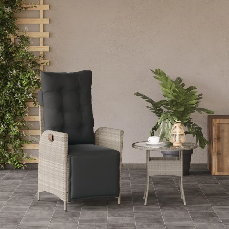 Chaise inclinable de jardin avec repose-pied gris clair rotin - 3