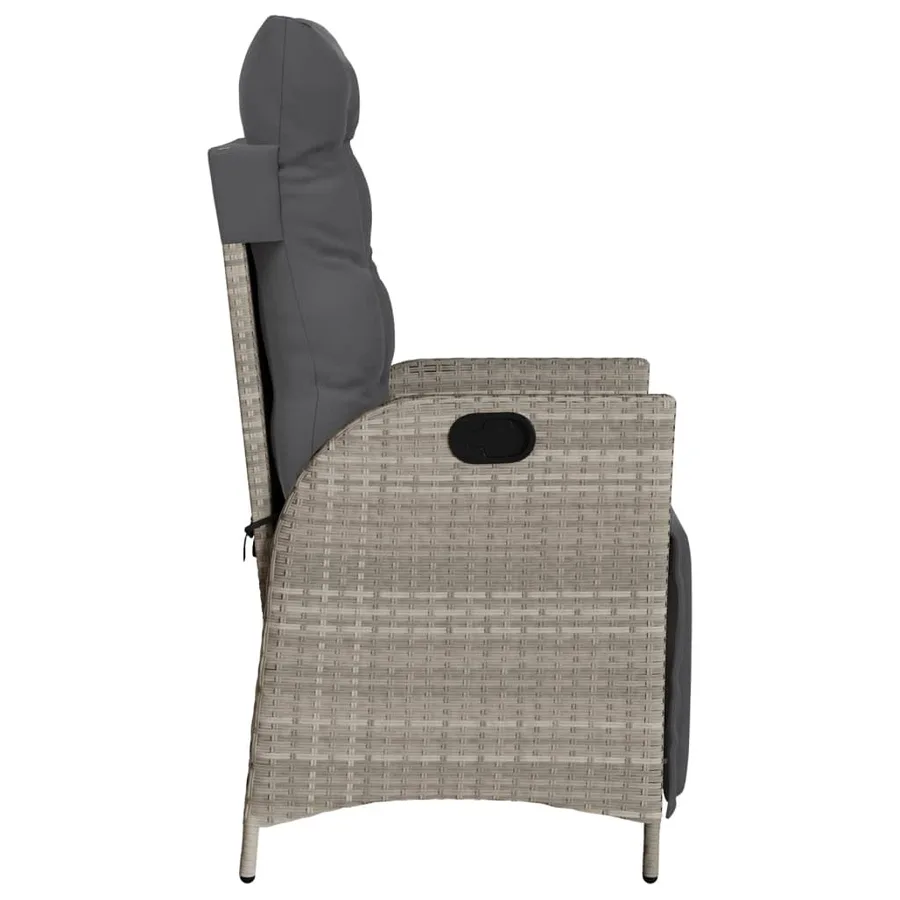 Chaise inclinable de jardin avec repose-pied gris clair rotin - 5