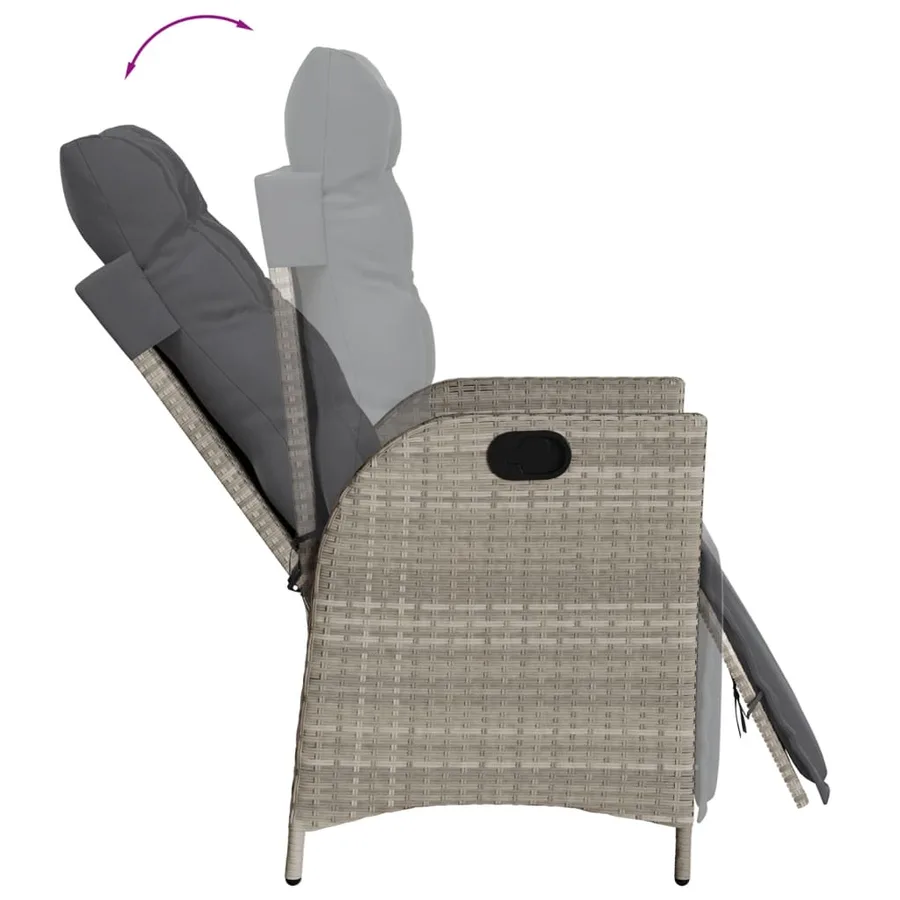 Chaise inclinable de jardin avec repose-pied gris clair rotin - 7