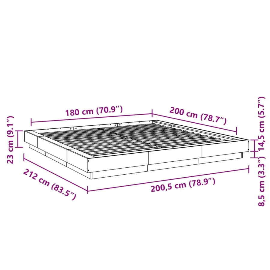Cadre de lit sans matelas sonoma gris 180x200 cm - 10